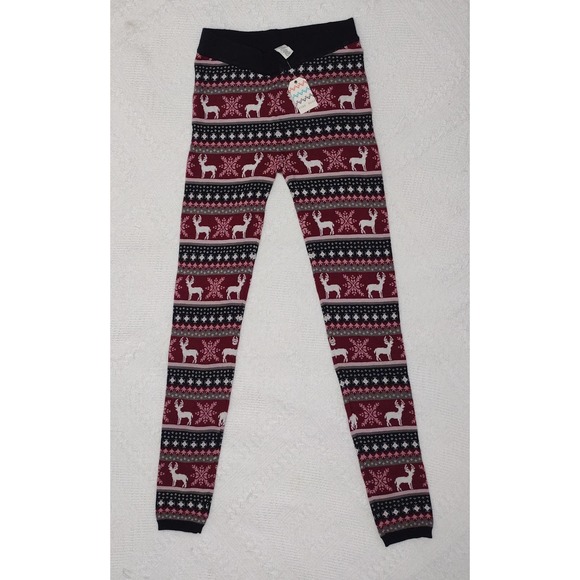 PINK ROSE knit jogger Leggings Womens Small S red black reindeer christmas - Picture 3 of 5